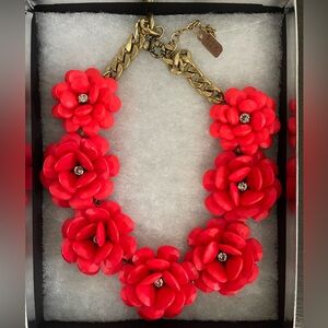 NWOT J. Crew Red Flower Bib Statement Necklace